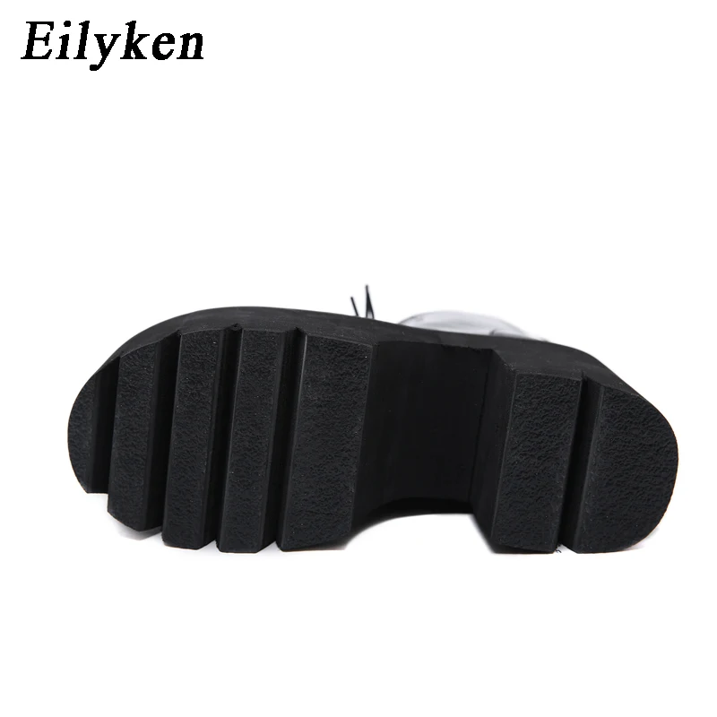 Eilyken/женские ботинки на высоком каблуке; женские ботинки черного цвета на шнуровке и молнии с круглым носком; Модные ботильоны на платформе; Новинка года; сезон зима