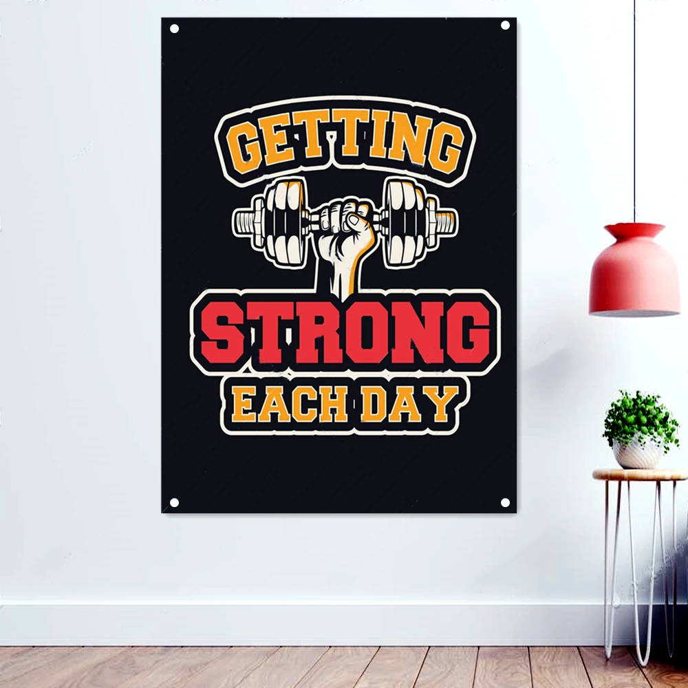 

"GETTING STRONG EACH DAY" Gym Workout Inspirational Slogan Poster Wall Art Yoga Fitness Sports Banner Flag Hanging Paintings