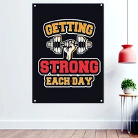 getting strong each day gym workout inspirational slogan poster wall art yoga fitness sports banner flag hanging paintings