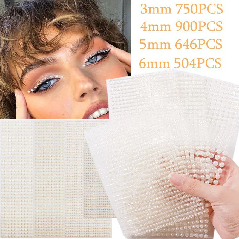 

Beige Pearl Eyes Face Temporary Tattoo Gems Dots Beauty DIY Body Art Accessories Festival Decorations 3D Nail Rhinestones