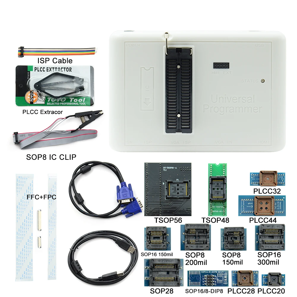 

Оригинальный оригинальный RT809H + 16 адаптеров EMMC-Nand FLASH чрезвычайно быстрый Универсальный фотокалькулятор