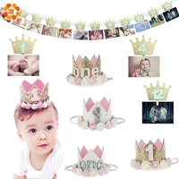 first happy birthday party queen crown headdress children 1st birthday boy girl party baby shower decoration balloons