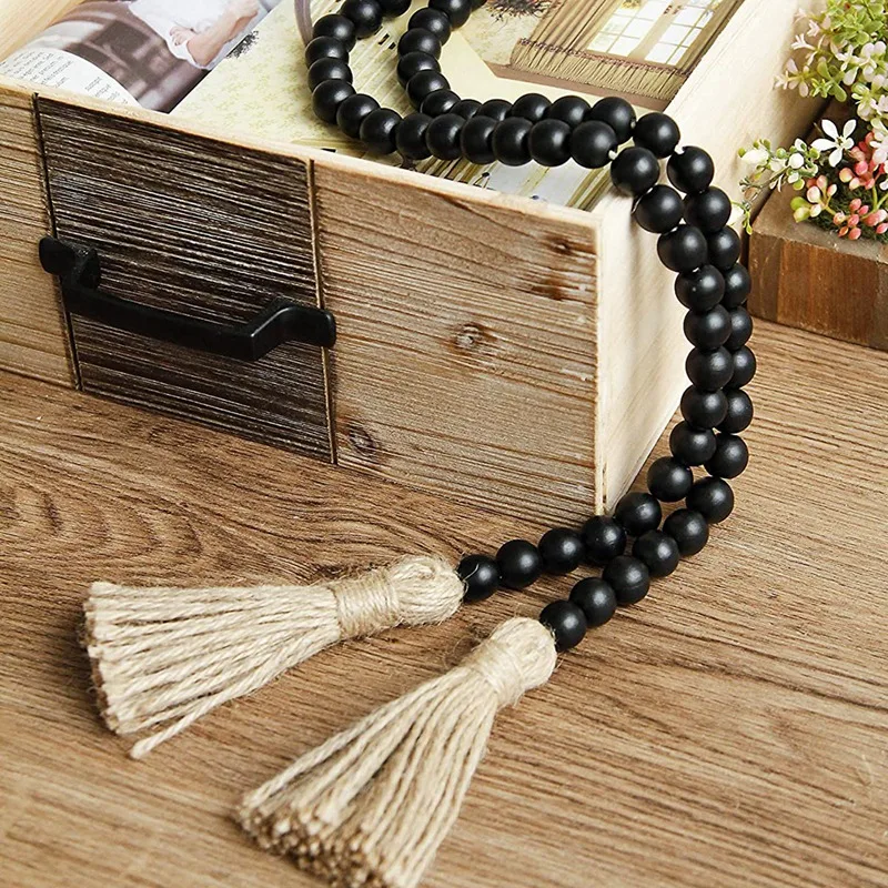 

2Pcs 59Inch Wood Bead Garland with Tassels,Farmhouse Beads Rustic Country Decor Boho Beads Wall Hanging Decoration