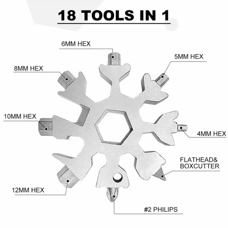 

18-in-1 Edc Multi-tool Snowflake Keyring Multi-tool Card Combination Compact Multifunction Screwdriver Stainless Steel Gadget