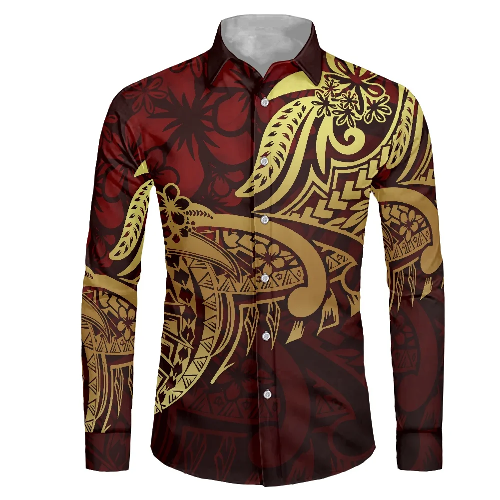 Premium Custom Wholesale Price Polynesian Tribal Design Yellow Stripe Mens Long Sleeve Shirts Fashion Trendy Streetwear 1 MOQ | Мужская