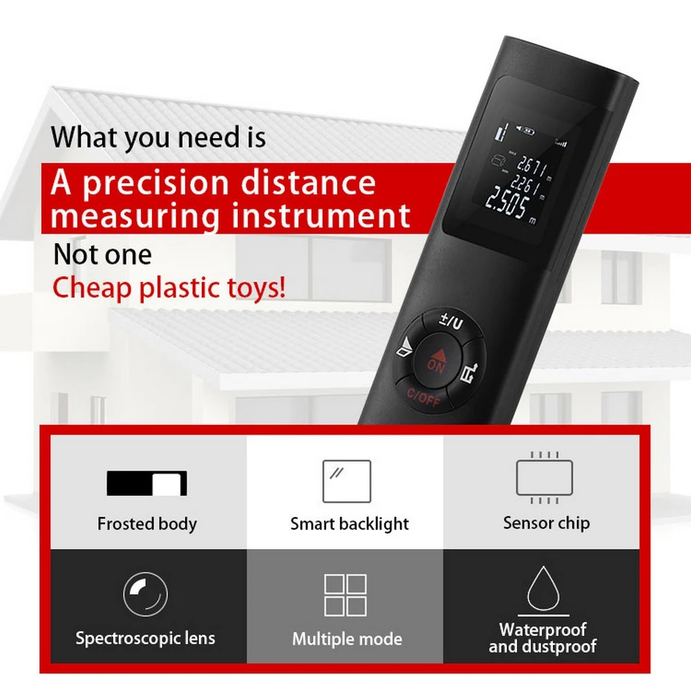 Лазерный дальномер 40 м USB зарядки IP54 Smart Digital диапазон Портативный ручной мини