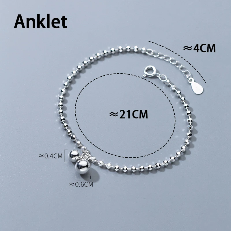Браслет на ногу из серебра 925 пробы с круглыми бусинами