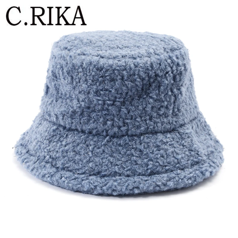 

2021 Fashion Solid Lambswool Bucket Hat Women Autumn Winter Outdoor Street Warm Fisherman Hat Panama Lady Girl Travel Basin Cap