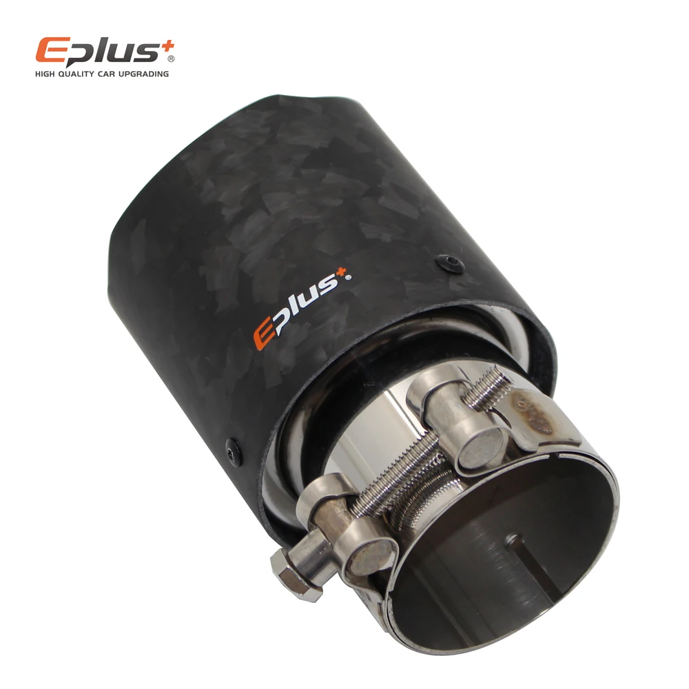 EPLUS Car Matte Scattered Pattern Carbon Fiber Muffler Tip Exhaust System Pipe Mufflers Nozzle Universal Straight Stainless Blue |