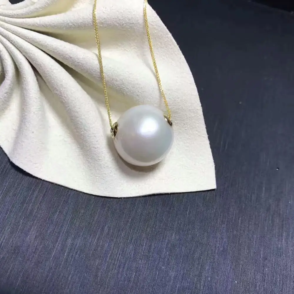 Prezzo Collana Con Pendente Di Perle Bianche D'acqua Dolce Rotonde Naturali 14MM 18 Pollici Oro Argento 925