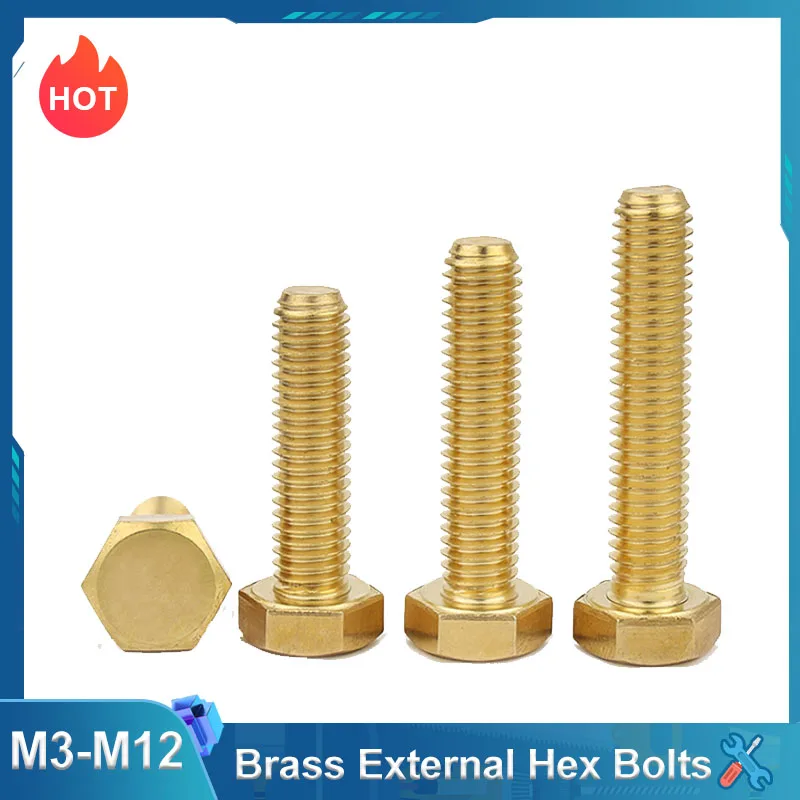 

1-20Pcs M3 M4 M5 M6 M8 M10 M12 Brass External Hex Head Screws DIN933 Outer Hexagon Head Machine Bolts