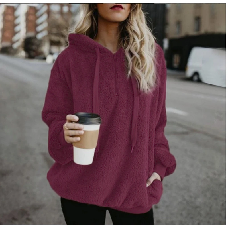 Пуловер женский плюшевый с капюшоном и длинным рукавом размеры до 4XL|Женские