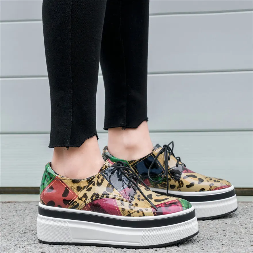 

Goth Trainers Women Lace Up Genuine Leather Wedges High Heel Platform Pumps Shoes Female Round Toe Fashion Sneakers Casual Shoes