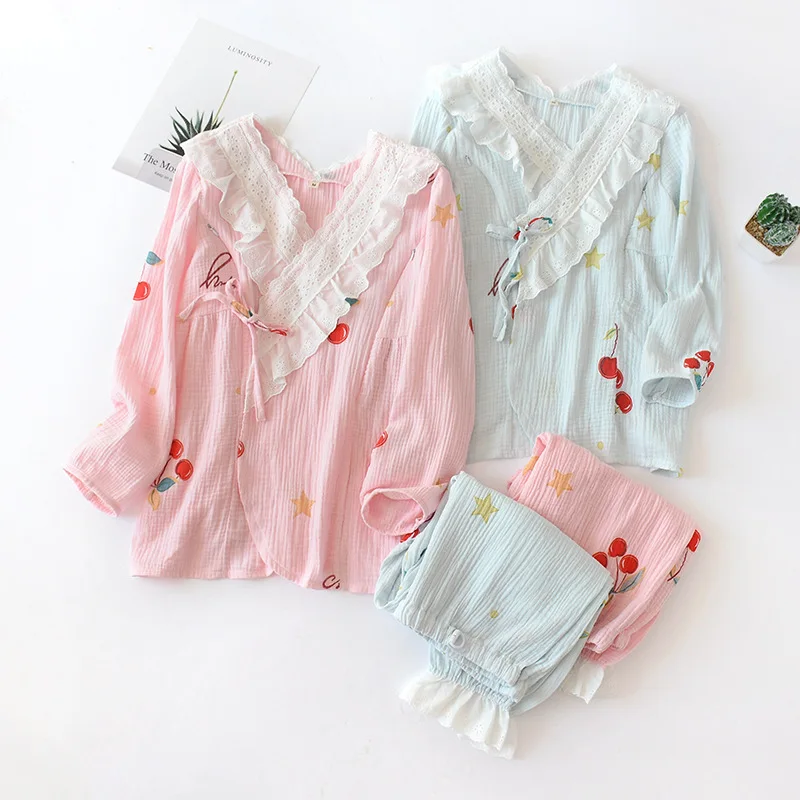 Хлопковая пижама для беременных и кормящих матерей кружевная Пижама свободного