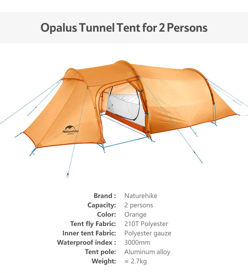 Высокое качество Naturehike сверхлегкий Opalus туннель двухместная палатка Открытый Кемпинг пеший Туризм 2/3/4 Человек Палатка