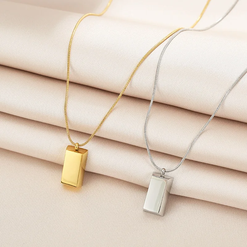 Gold Brick Titanium Steel Necklace Women's Gold Nugget Sweater Chain Europe and America Snake Bone Chain Pendant Necklace