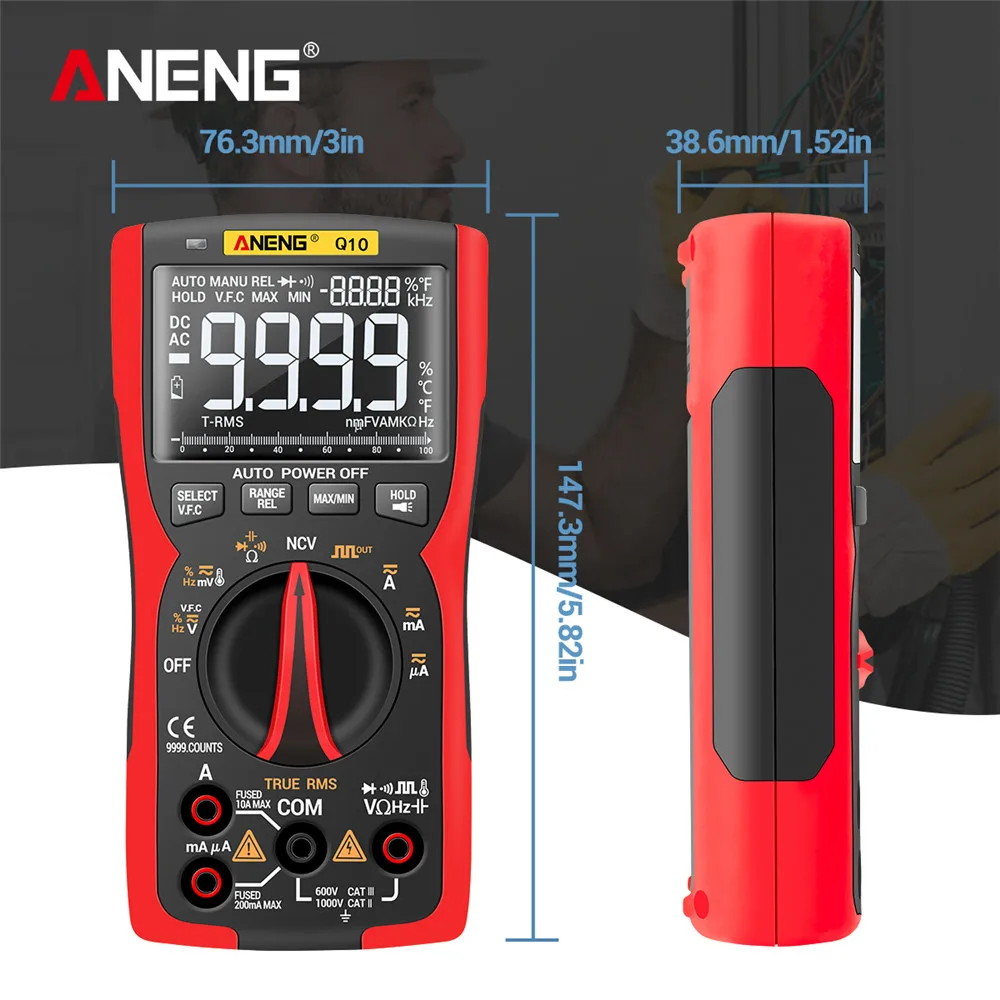 

Q10 Digital Multimeter 9999 Professional Tester Multimetro True Rms Analog Diy Transistor Capacitor Ncv Testers Lcr Meter
