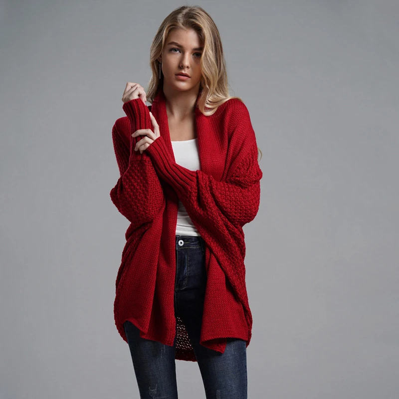 Женский вязаный кардиган с рукавом летучая мышь элегантный джемпер большого