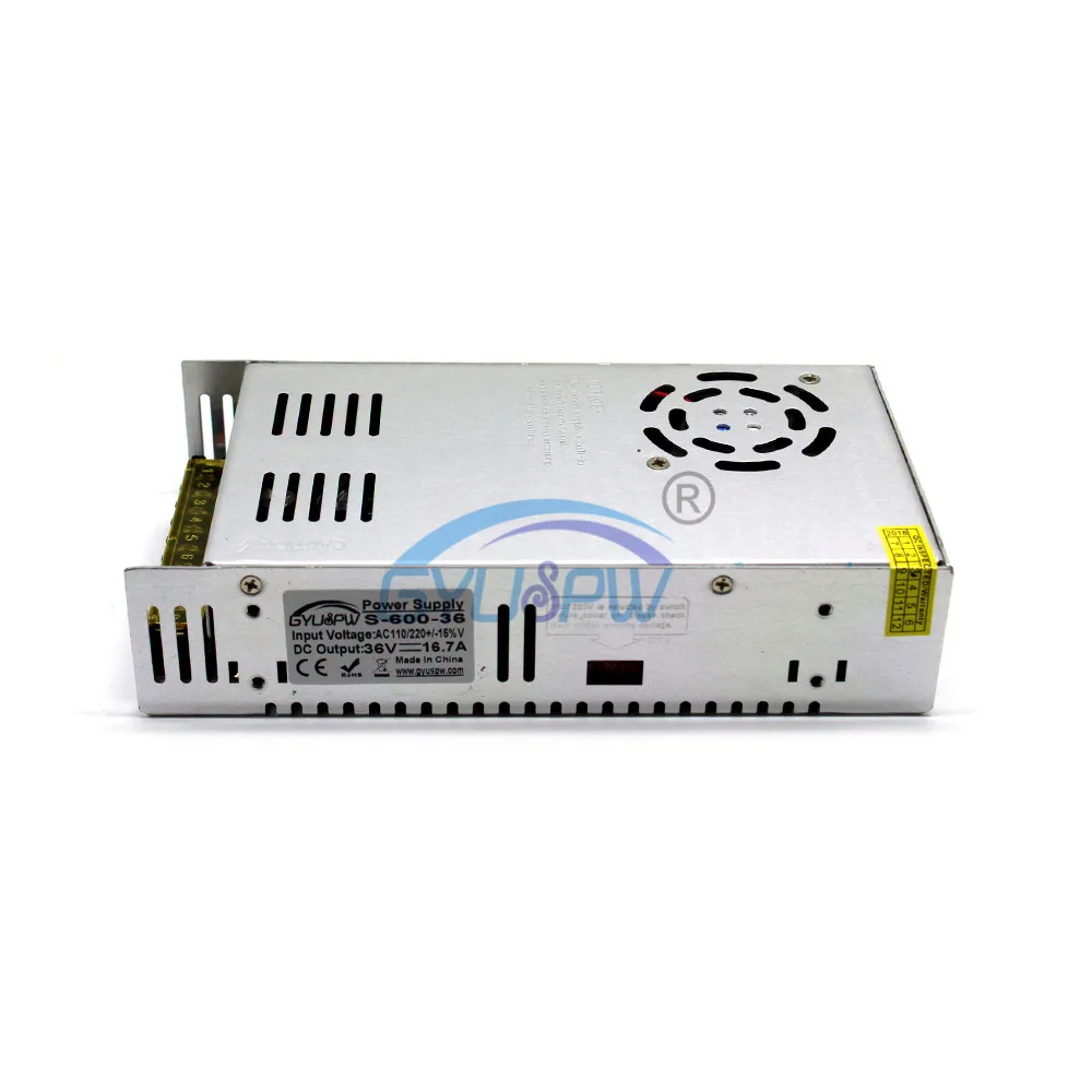 Маленький Выключатель с одним выходом источник питания DC36V 16.7A 600W адаптер для