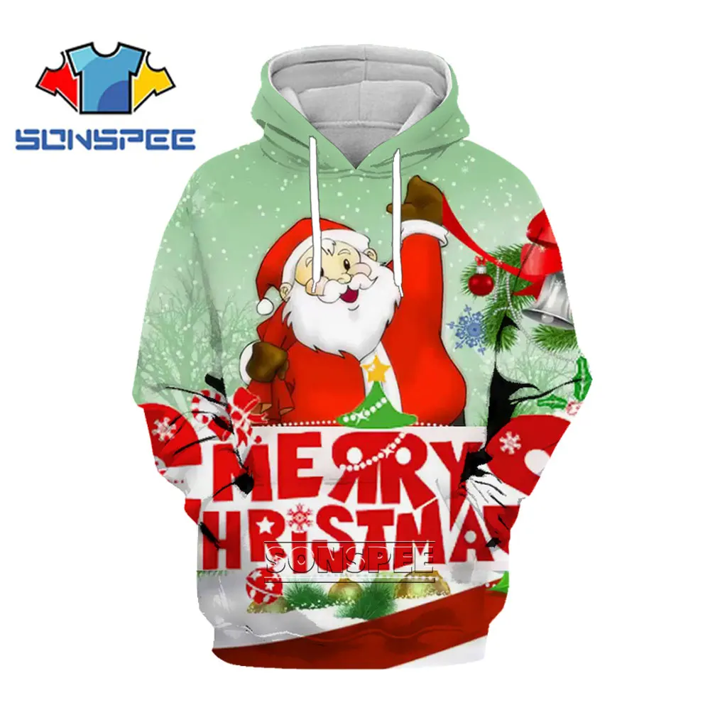 

SONSPEE 2021 Autumn Winter New Christmas Hoody Santa Claus Casual Loose Print Hoodie Men Women Colorful Hip Hop Streetwear Coat