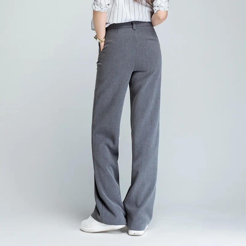 

2020 New Spring Summer Long Mopping Pants Women Casual Straight Suit Pants Black Gray Leisure Flat Full Length Zipper Trousers