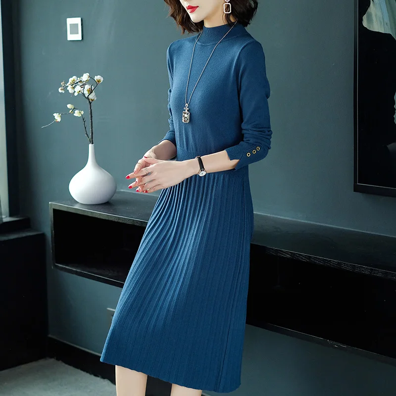 

High Quality Women Dress Female Slim Waist Sweater Dress Long Sweater Free Shipping