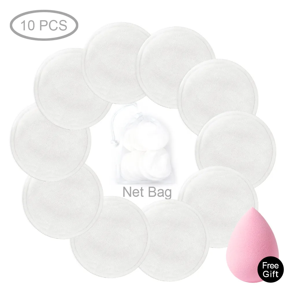 10pcs White with ba Микрофибра средство для снятия макияжа с 4/8/10 шт. моющиеся очищающий хлопок Многоразовые Макияж лица салфетки три слоя натурального бамбука с сумкой в комплекте - Цвет: 10pcs White with ba