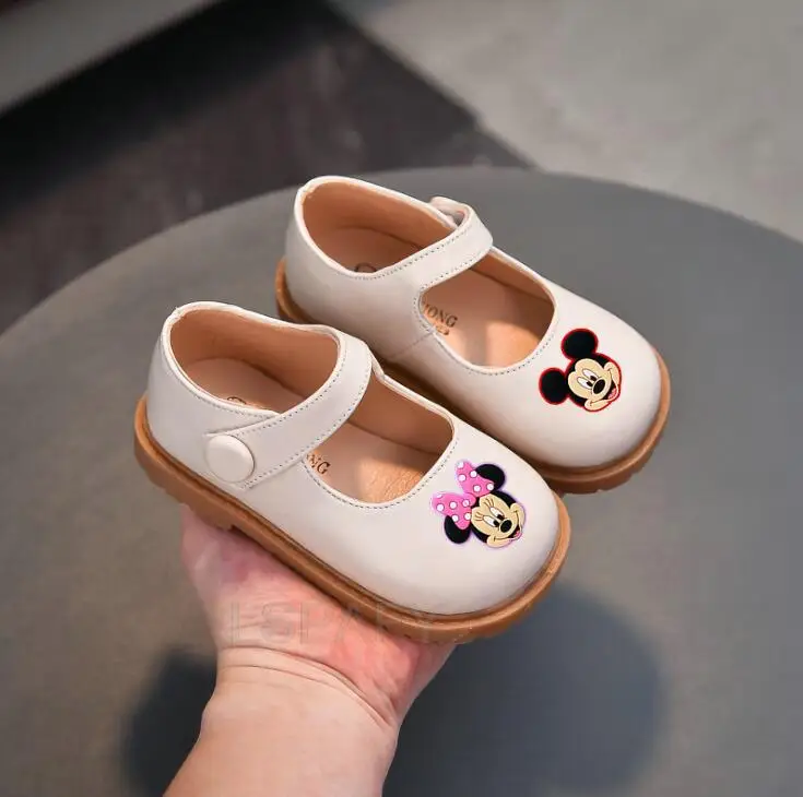 Сандалии для принцесс Минни Маус кожаная простая повседневная обувь девочек