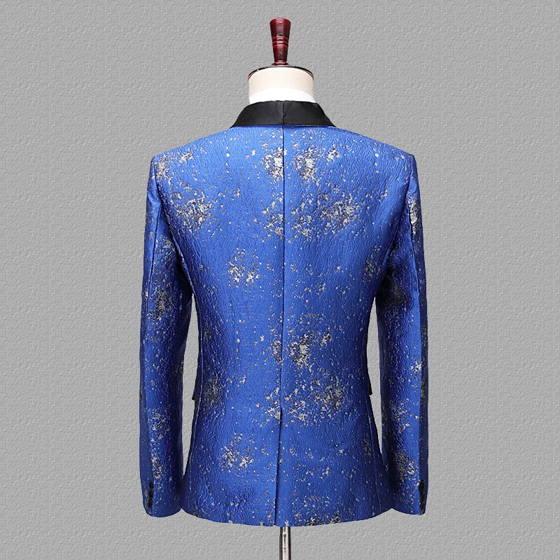 Шаль лацкан Мужские жаккардовые Блейзер Детская куртка небесно-синий и красный