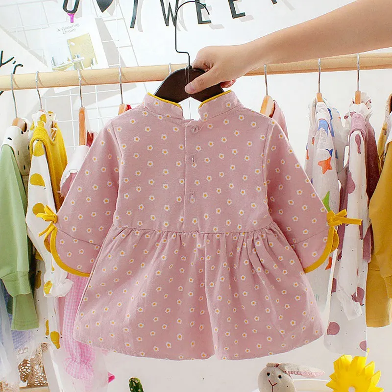 Осеннее Повседневное платье с длинными рукавами и цветочным принтом для