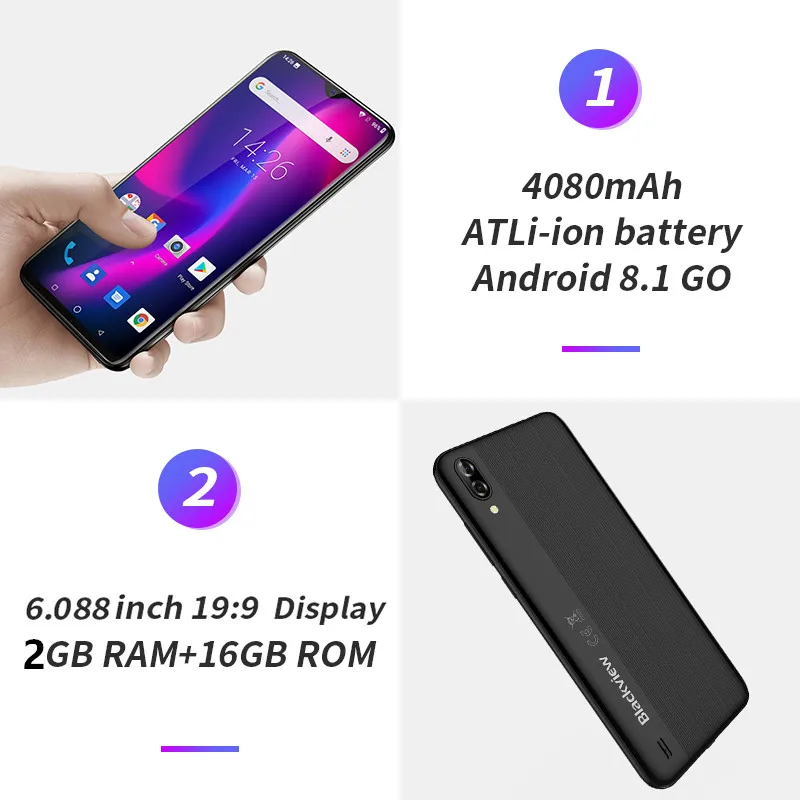 Blackview A60 3G мобильный телефон Android 8 1 смартфон с четырехъядерным процессором 4080 мАч