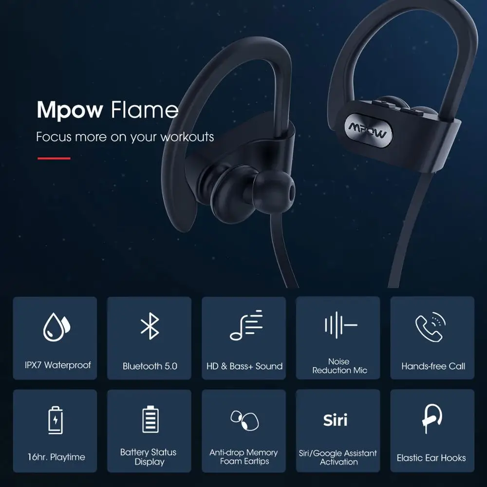 Улучшенные беспроводные наушники Mpow Flame Bluetooth 5 0 IPX7 водонепроницаемые спортивные