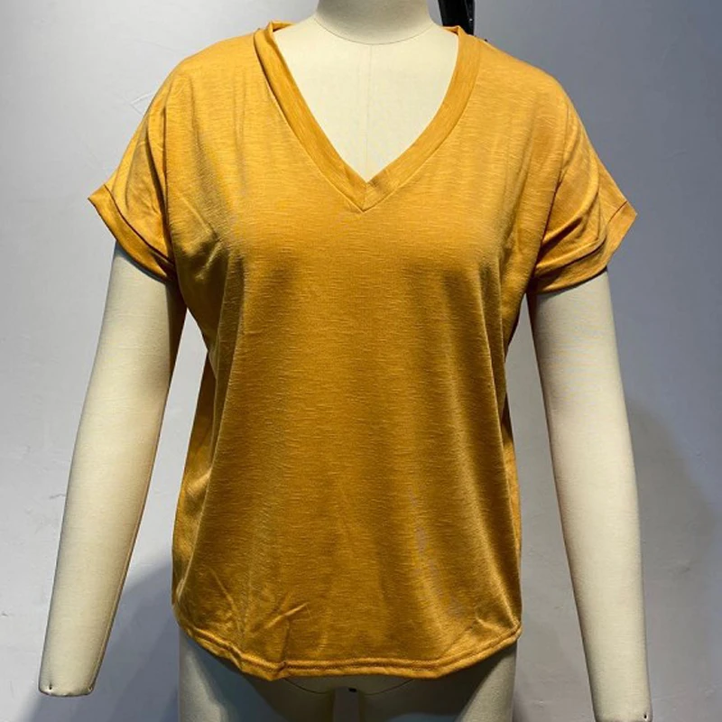 

Women T-shirt Eye Print Loose Casual T Shirt Woman 2021 Summer Fashion Simple All-match Tops V-Neck Short Sleeve Solid Oversize