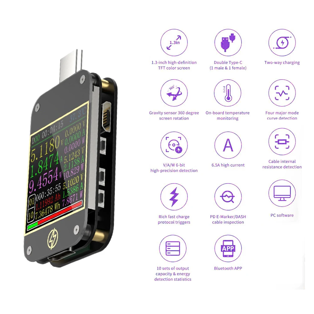 

FNIRSI-C1 Type-C PD триггер USB-C Вольтметр Амперметр Тест протокола быстрой зарядки Type-C измеритель внешнего аккумулятора с программным обеспечением...