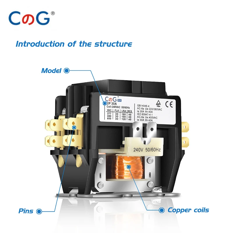 CG 2P контактор кондиционера 40 Amp 240VAC катушечный конденсаторный компрессор 50/60 Гц AC