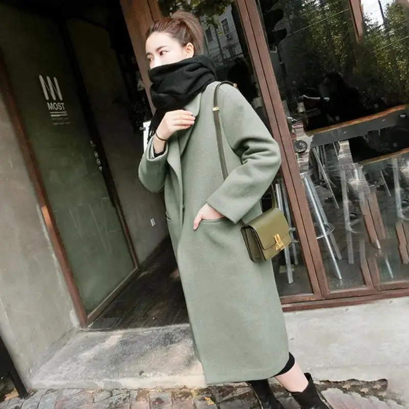 Новинка 2019 корейское пальто модное Осеннее женское длинное однотонное с