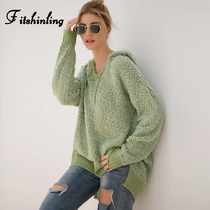 Fitshinling женский свитер с капюшоном зима 2019 вязаный нерегулярный тонкий длинный