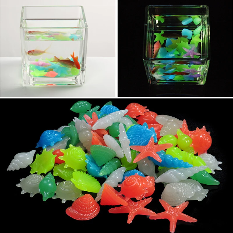 

50Pcs Garden Aquarium Fish Tank Pool Landscape Glow In The Dark Stones Starfish Conch Shell Shaped Decorative Luminous Stone