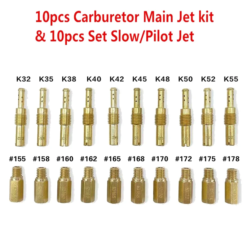 

DHBH-10Pcs Carburetor Main Jet Kit & 10Pcs Slow/Pilot Jet for Keihin PWK PE OKO KOSO PJ PWM PD Motorcycle ATV Carburetor