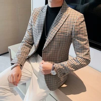 2021 mens suit jacket new fashion british style hit color plaid stitching pattern sriped slim casual men clothing suit jacket