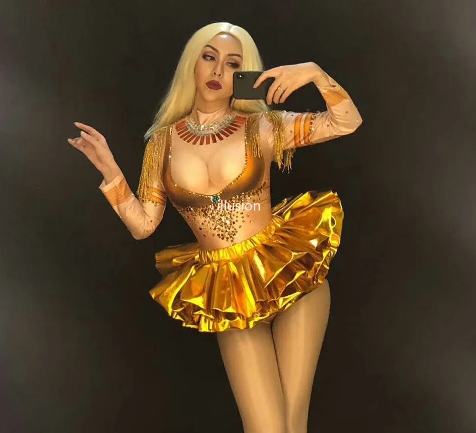 Золотые стразы сексуальное платье для женщин дня рождения шоу Блестящие