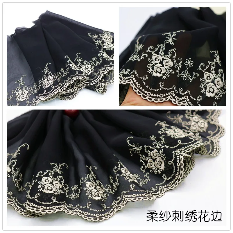 1 м дешевая черная кружевная лента 22 см шифоновая ткань с вышивкой Швейные