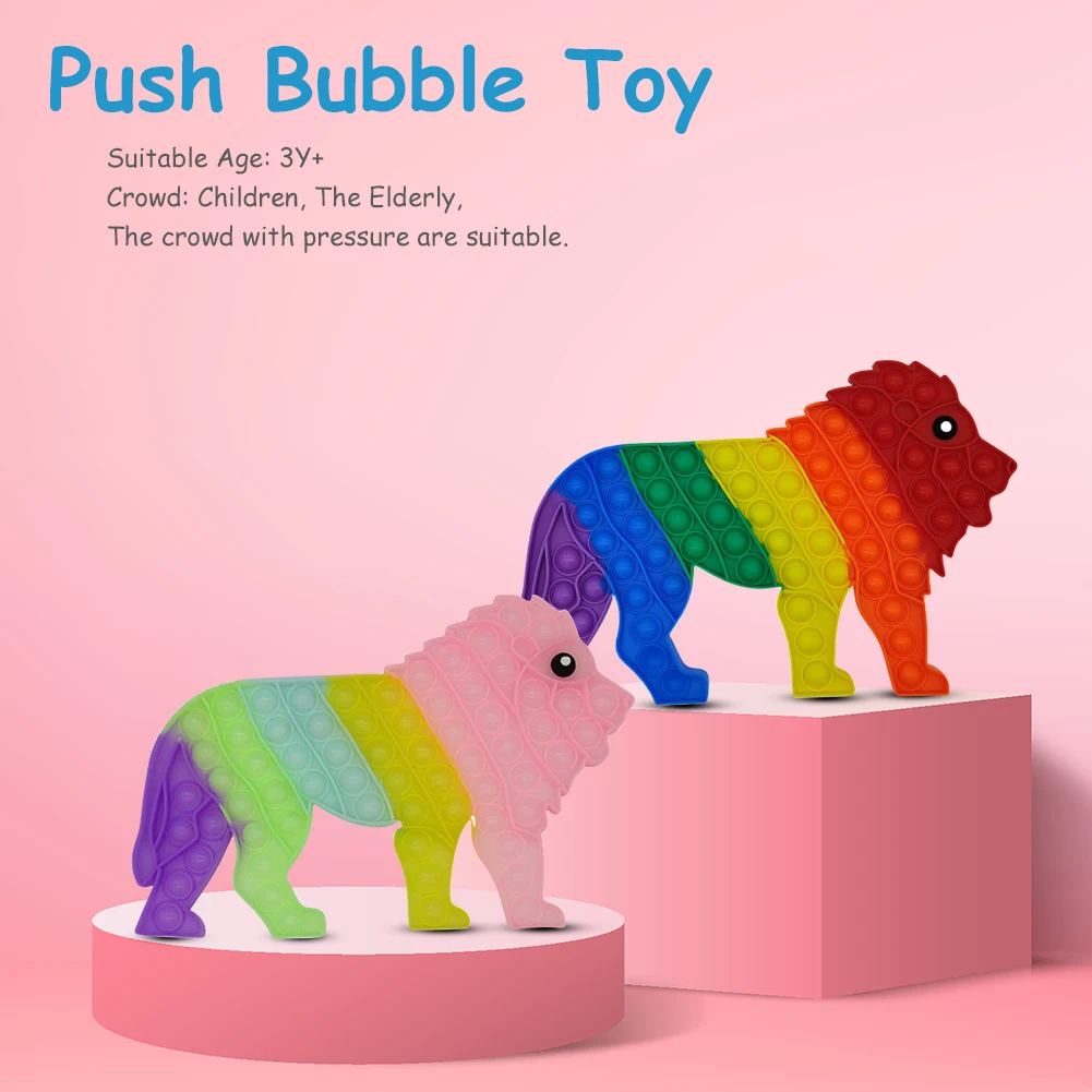 

Нажимные пузырьки, сенсорный большой лев, радуга, аутизм, игрушки для снятия стресса, дети, взрослые, игры, Сжимаемый смешной силиконовый мно...