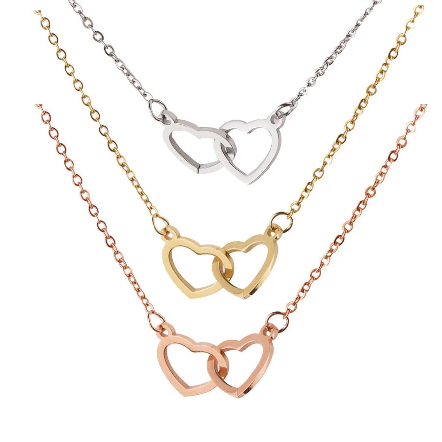 

L14 Mirror stainless steel double love necklace double circle pendant clavicle chain 48cm Gift Link For Buyer