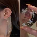 Винтажные длинные серьги-каффы с кисточками для женщин, роскошные серьги-клипсы с кристаллами для девушек, модные золотые украшения для свадебной вечеринки, подарки