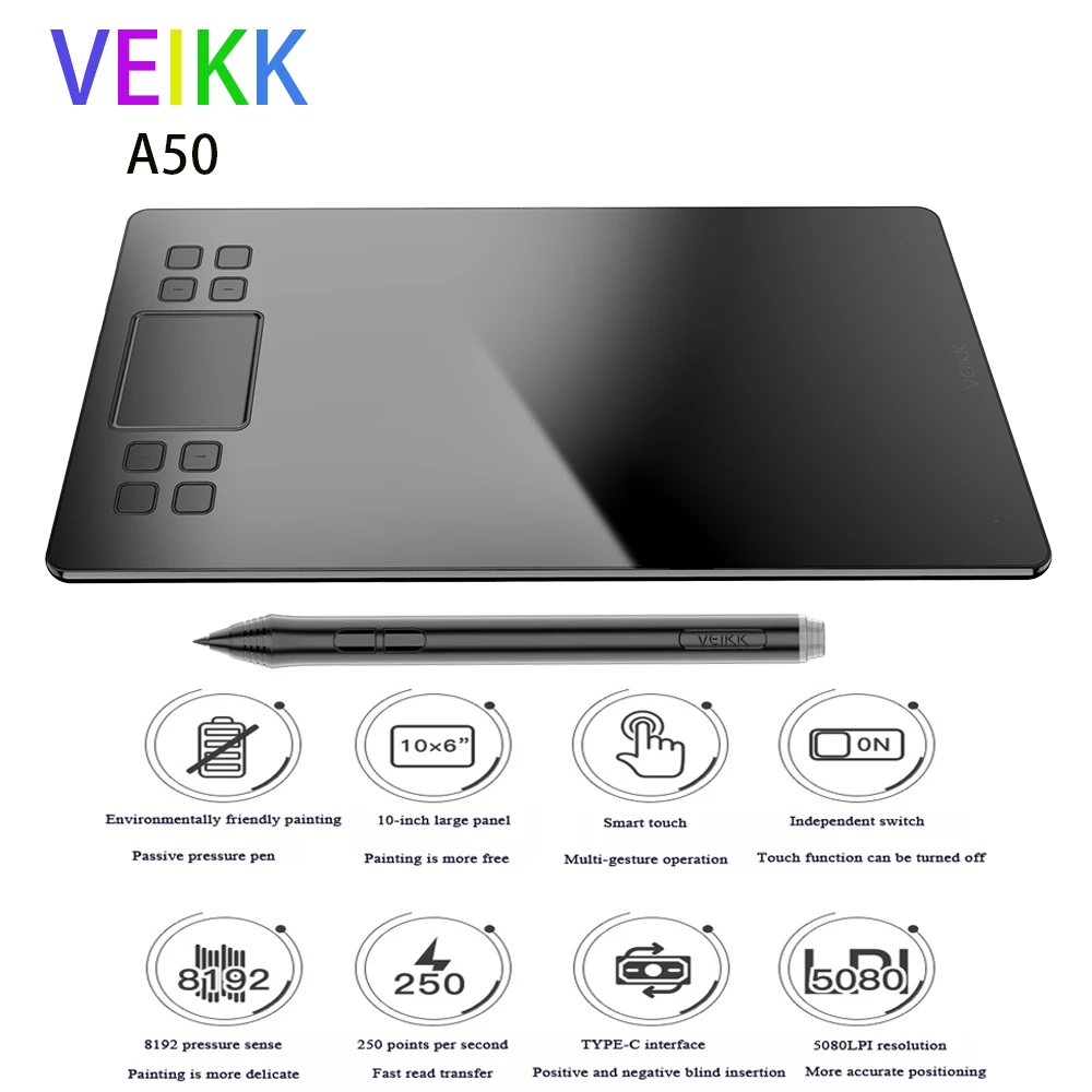 Цифровой планшет графика Рисование планшет Pad w/ручка 8192 уровень 10x" и 6*4" 5080LPI с запасной nib цифровой ручкой