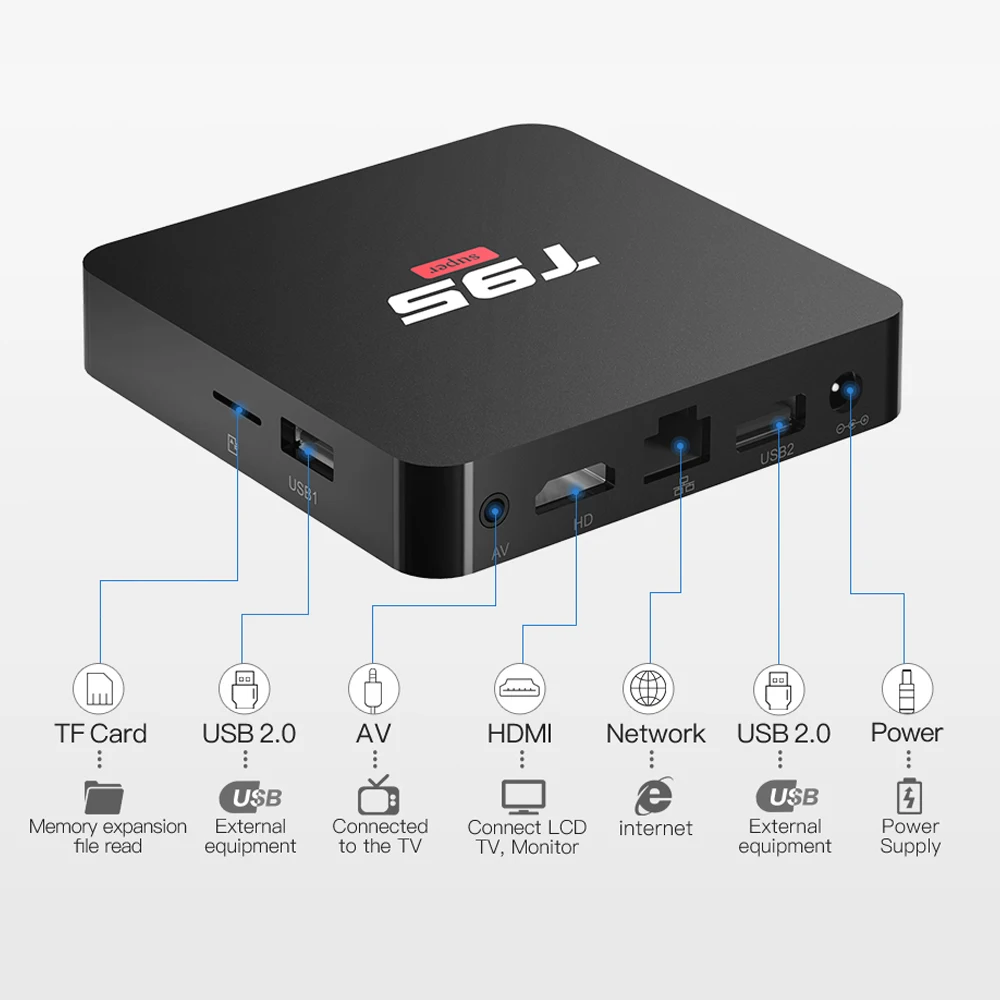 

T95, Android 10, 2 + 16 , 2,4G, Wi-Fi, 4K, 3D