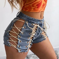 new lace up short jeans make old cowgirl 2021 summer new light blue high waist legging shorts club party sports denim shorts