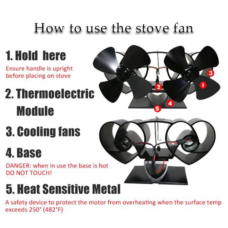 

Fan Wood Burner Eco Friendly Fan Home Efficient Heat Distribution Dual Head 8 Blade Fireplace Fan Upgrade Heat Powered Stove