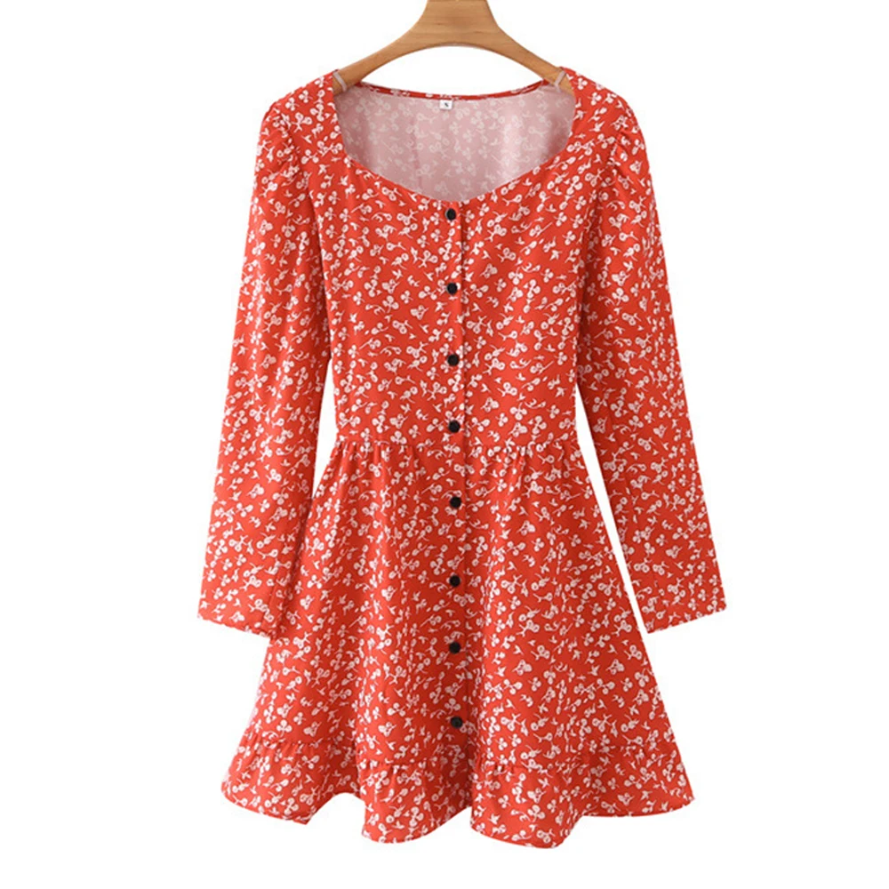 

Новые сексуальные платья для женщин, повседневное однобортное Платье с принтом, короткие платья с квадратным вырезом